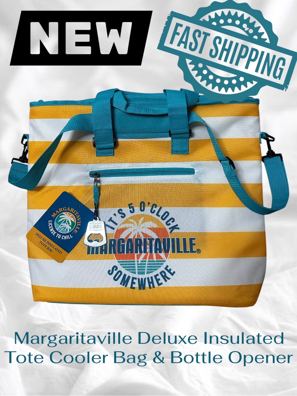 NWT Margaritaville Deluxe Insulated Tote Cooler Bag Bottle Opener FAST SHIPPING